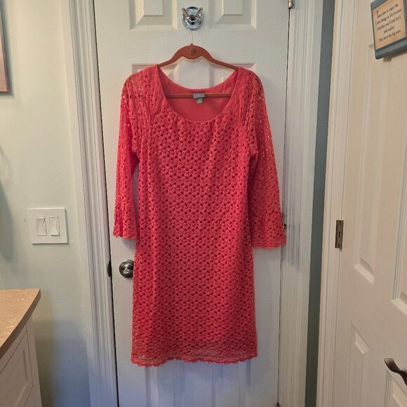 Coral Dress Lined With Crochet Overlay (#6) - Picture 1 of 3